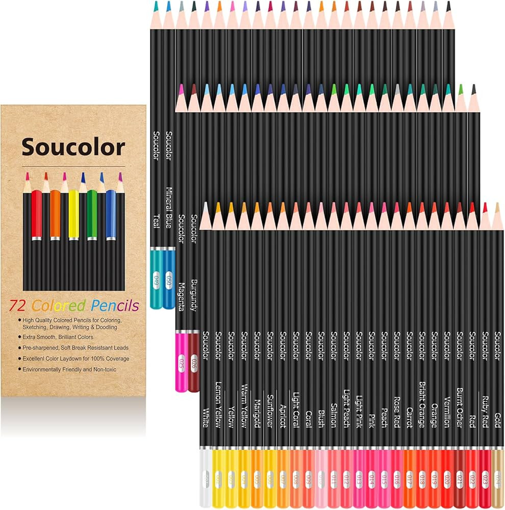 Soucolor 72-Color Colored Pencils for Adult Coloring Books, Soft Core Artist Sketching Drawing Pe... | Amazon (US)