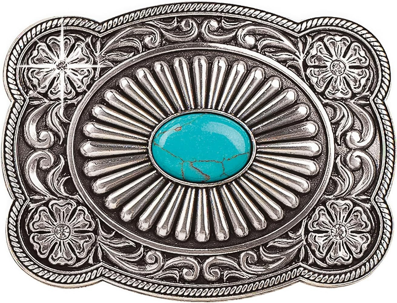Blazin Roxx Women's Turquoise Stone Buckle with Fan Center and Scrolling Pattern | Amazon (US)