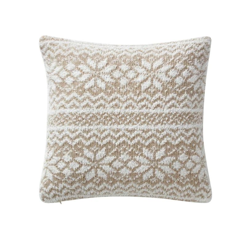 My Texas House Aspen Chenille Snowflake Square Decorative Pillow Cover, 20" x 20", Taupe - Walmar... | Walmart (US)