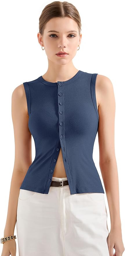SUUKSESS Women Button Down Going Out Trendy Tops Ribbed Sexy Vest Y2K Tank Tops | Amazon (US)