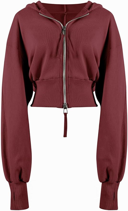 Arssm Cropped Hoodie Women Zip Up Long Sleeve Sweatshirts Casual Fashion Hooded Workout Jacket Cr... | Amazon (US)
