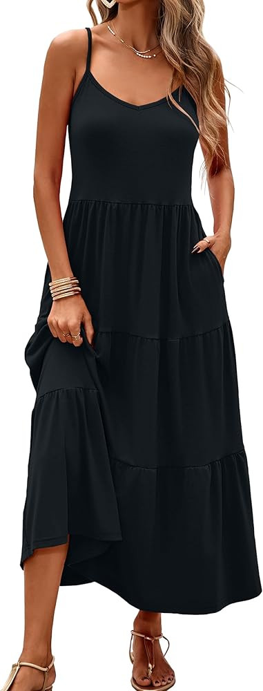 Halife Womens Flowy Tiered Maxi Dress Sleeveless Summer Sundresses Adjustable Straps Long Beach S... | Amazon (US)