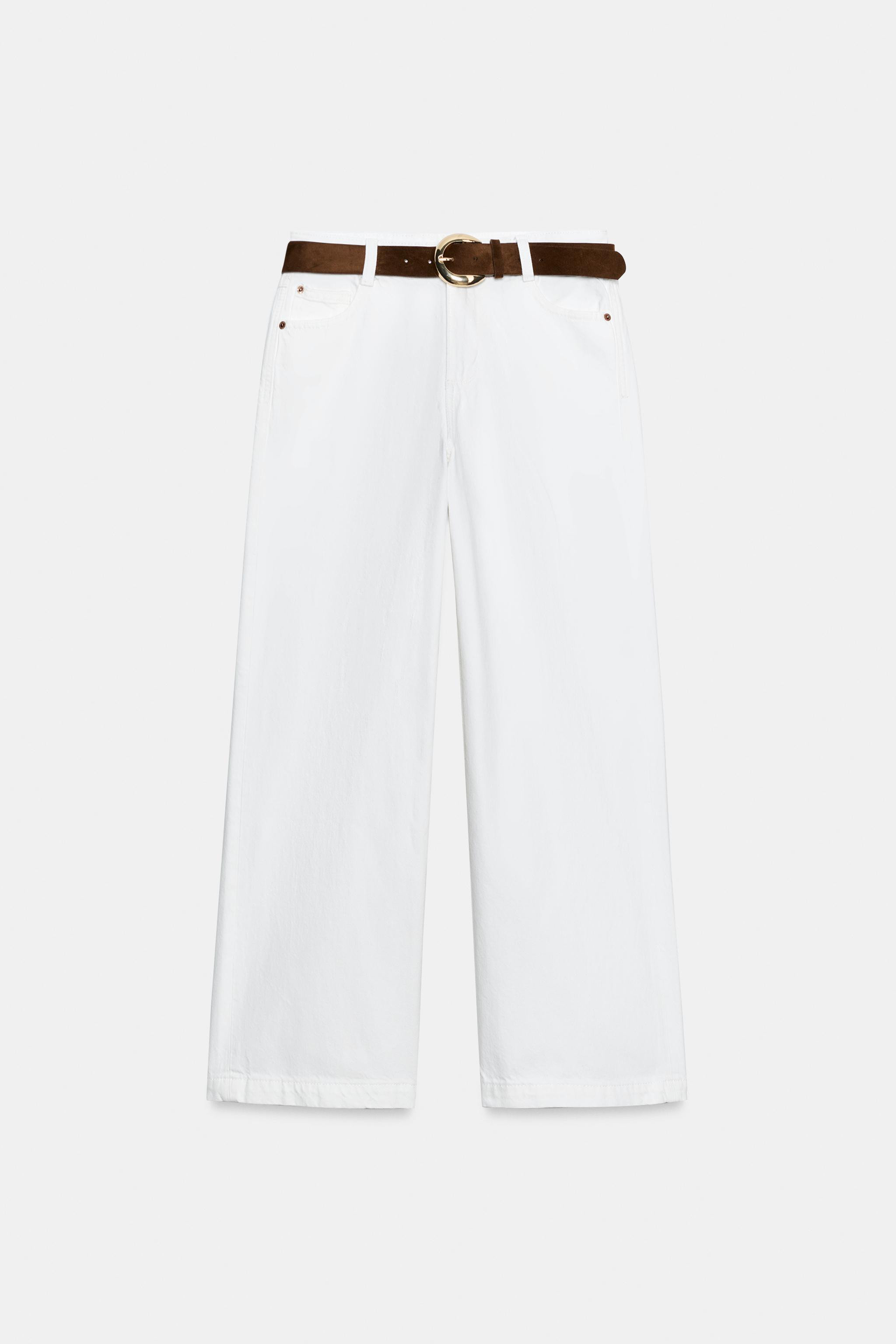 HIGH-WAISTED WIDE LEG CROPPED BELTED JEANS | Zara Canada