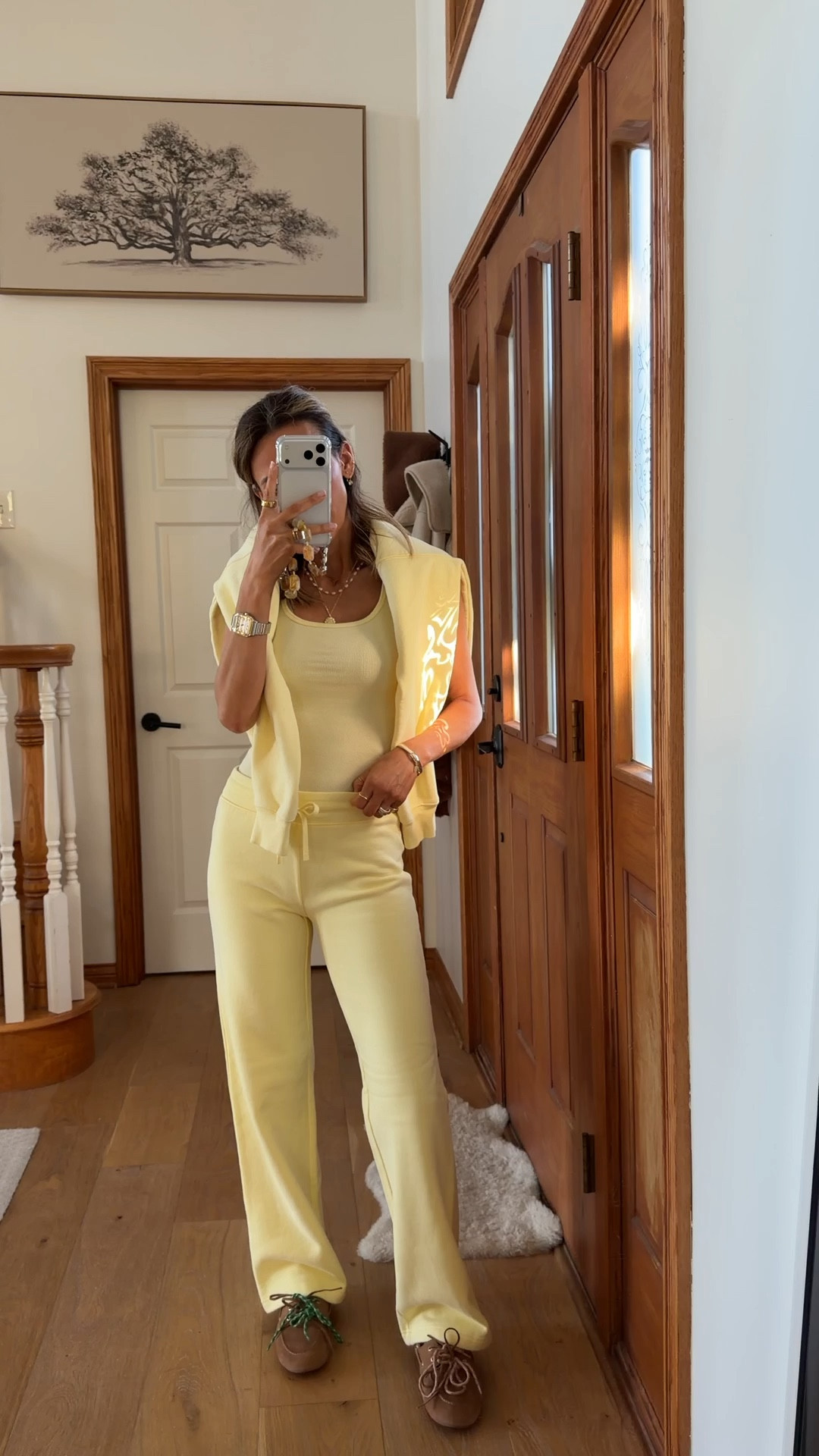 Living in these fleece cozies and loving the lemonade drop 🍋✨ I wish I had sized up on the pants, wearing an xs here xs tank and small sweatshirt 

#LTKSeasonal #LTKootd #LTKOver40