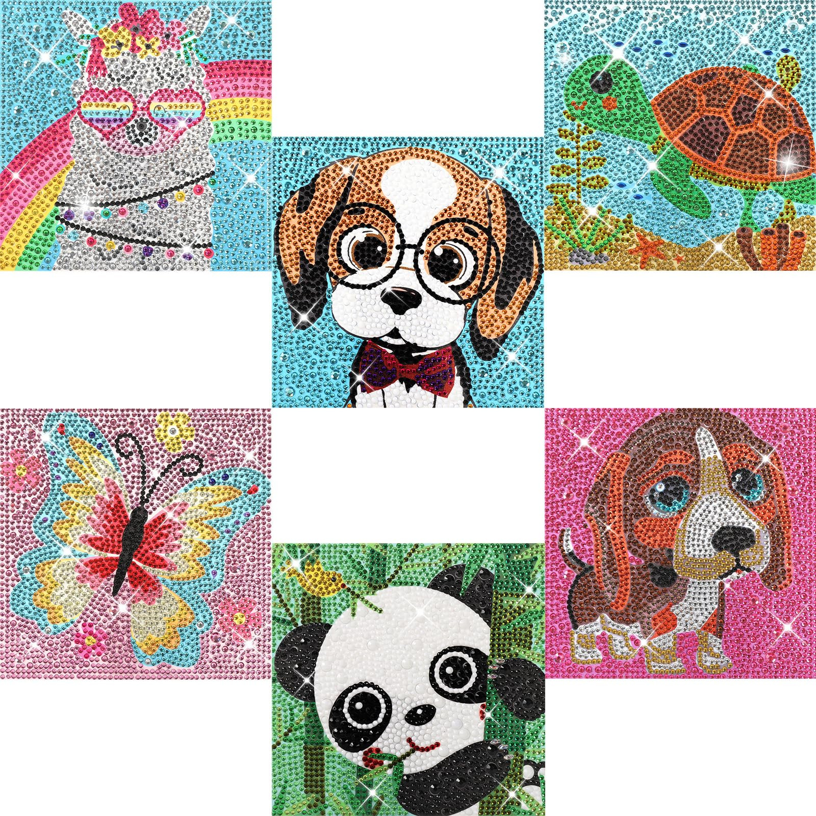 KINPLUB 6 Pack Diamond Art Kits for Kids Beginners, DIY Full Drill Animal 5D Diamond Painting Kit... | Amazon (US)