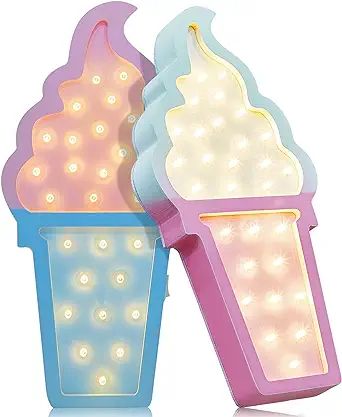 2 Pcs Ice Cream Valentine Romance Atmosphere Light Wooden Ice Cream LED Night Light Ice Cream The... | Amazon (US)