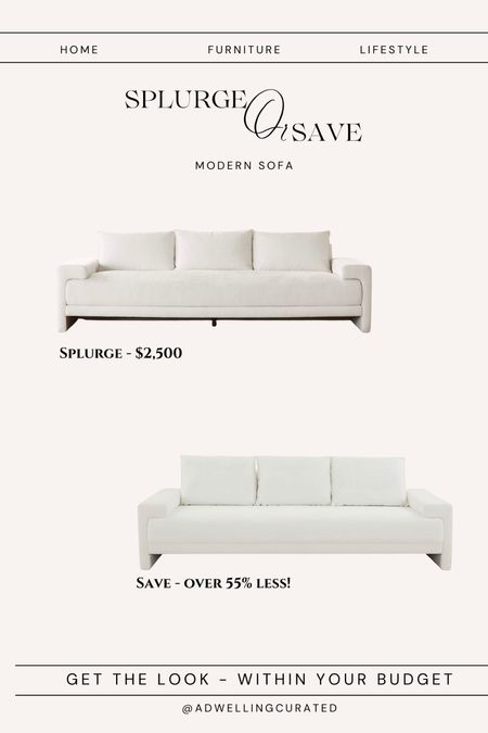 Splurge or save home. White couch white sofa. Modern couch. Modern sofa. 

#LTKsalealert #LTKhome