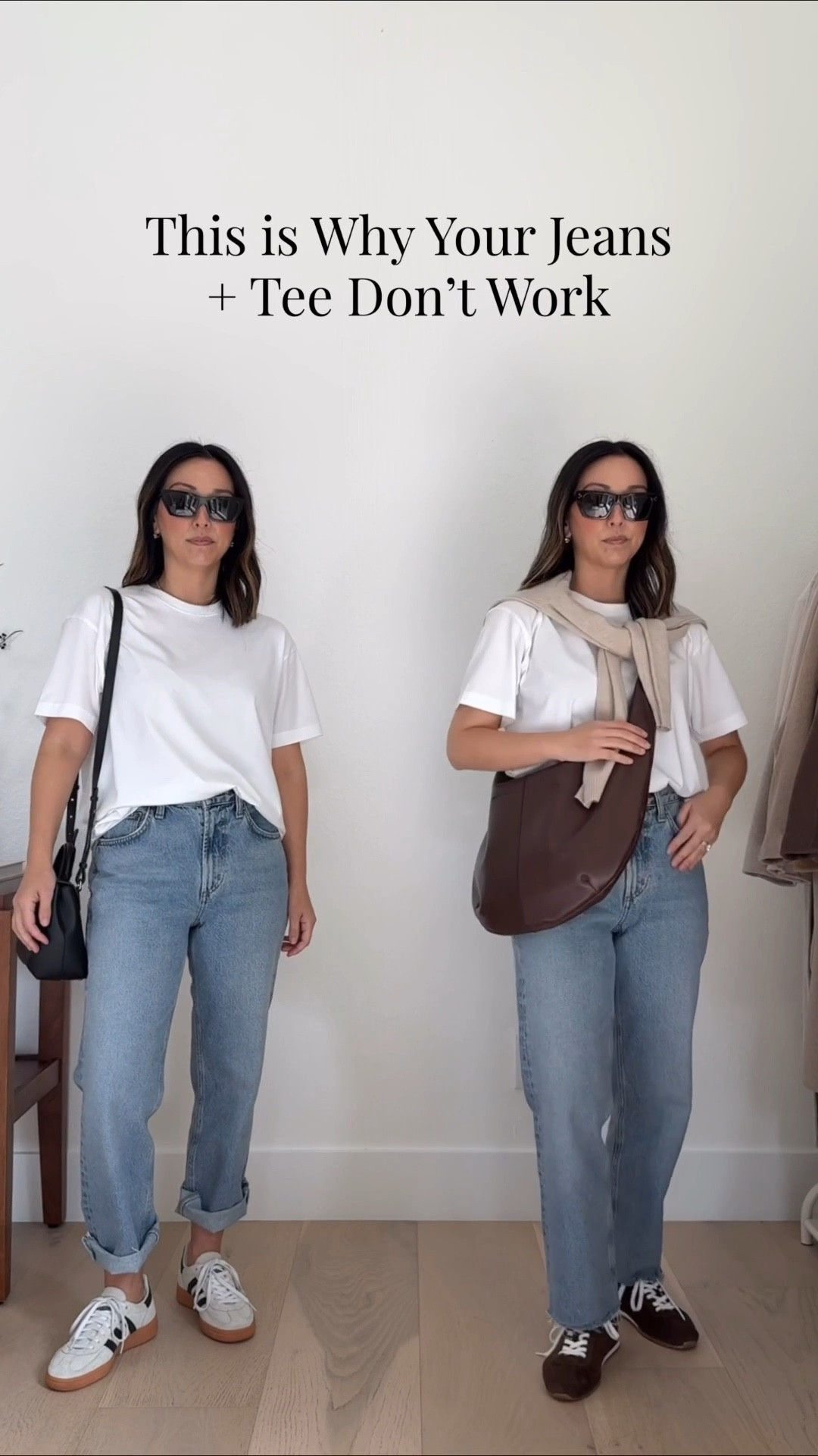 Why your jeans and tee outfits don’t work and how to update them. 

Madewell tee xs
J.crew cashmere sweater xs
Agolde Valen jeans 24 - cut hems
Amazon socks 
Dolce Vita sneakers 6 - size up!
Madewell sling bag - old
Celine sunglasses  

#LTKmomlife #LTKgrwm #LTKPetite