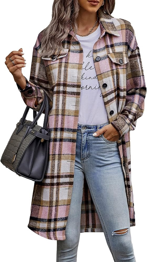 PRETTYGARDEN Womens Plaid Shacket Jacket Fall Fashion 2026 Long Sleeve Button Up Flannel Shirt Wi... | Amazon (US)