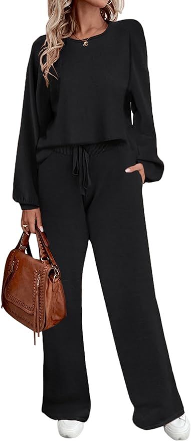 Ekouaer Knit Lounge Sets for Women 2 Piece Cozy Long Sleeve Pullover Sweater Top and Wide Leg Pan... | Amazon (US)