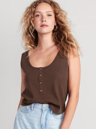 Thermal-Knit Cropped Henley Tank Top for Women | Old Navy (US)