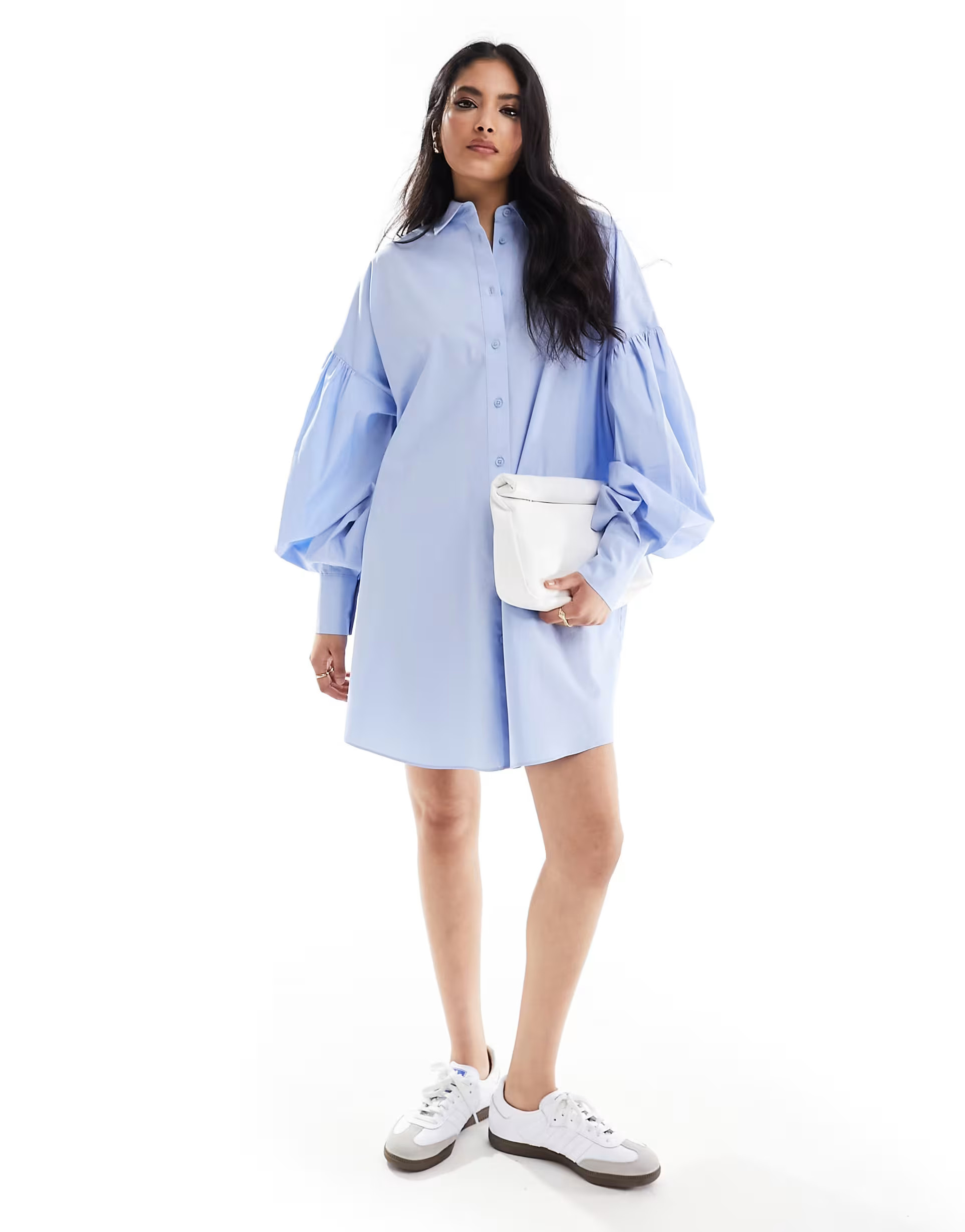 ASOS DESIGN ultimate boyfriend mini shirt dress with volume sleeve in chambray blue | ASOS (Global)