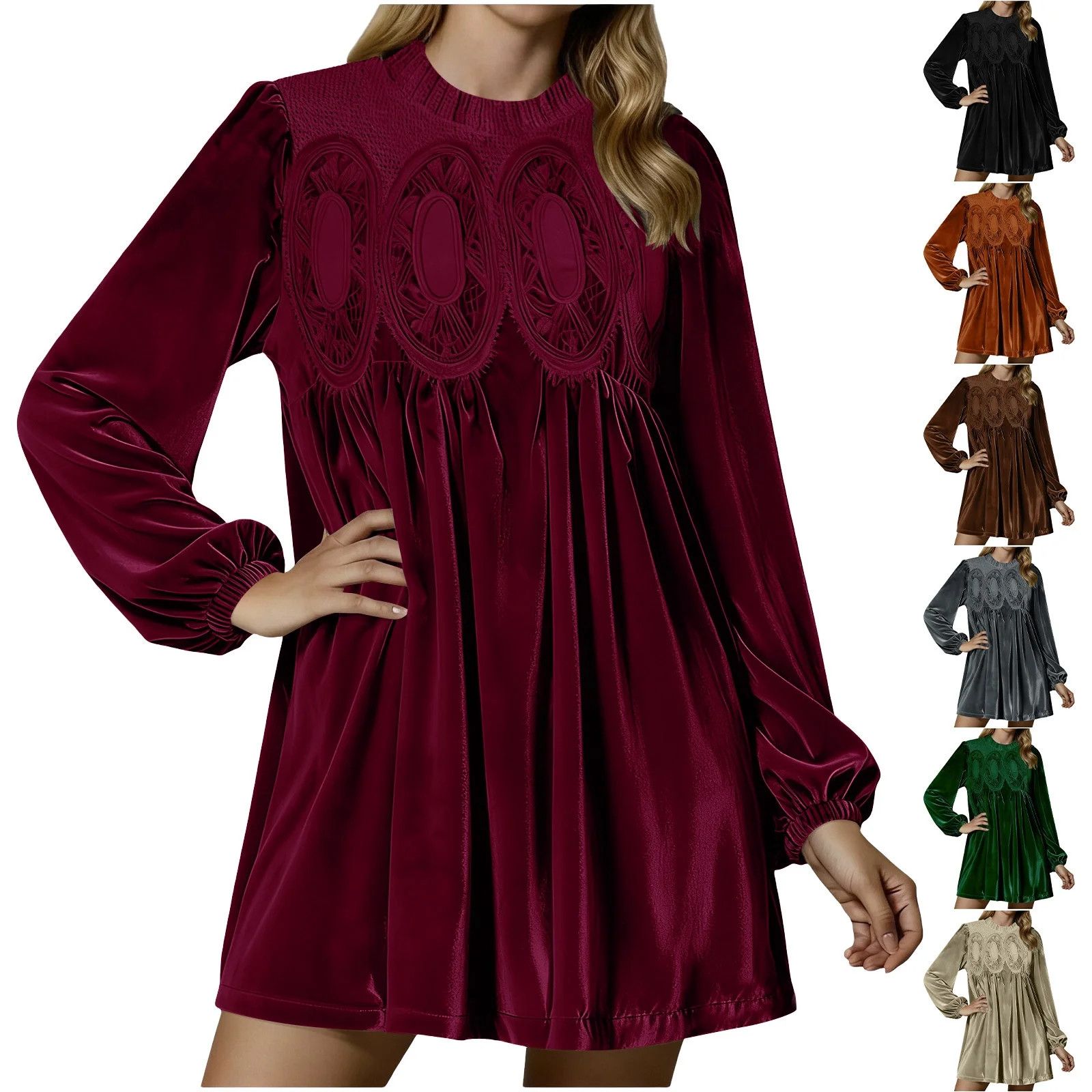 AGWOLF Womens A-Line Velvet Lace Overall Pleated Swing Babydoll Casual Skirtall Scallop Neck Flar... | Walmart (US)