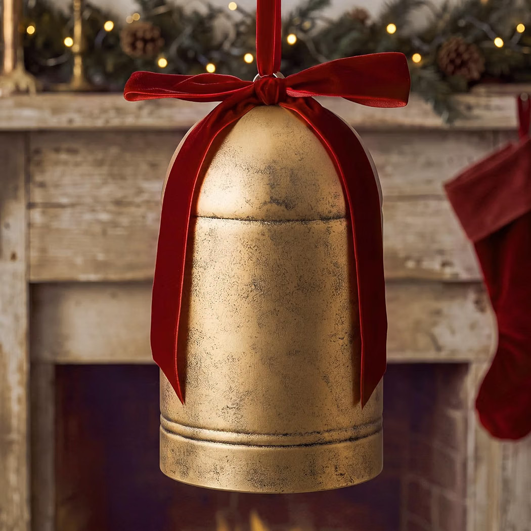10 Inch Rustic Large Christmas Cow Bell with Velvet Bow, Red, Cylinder | Amazon (US)