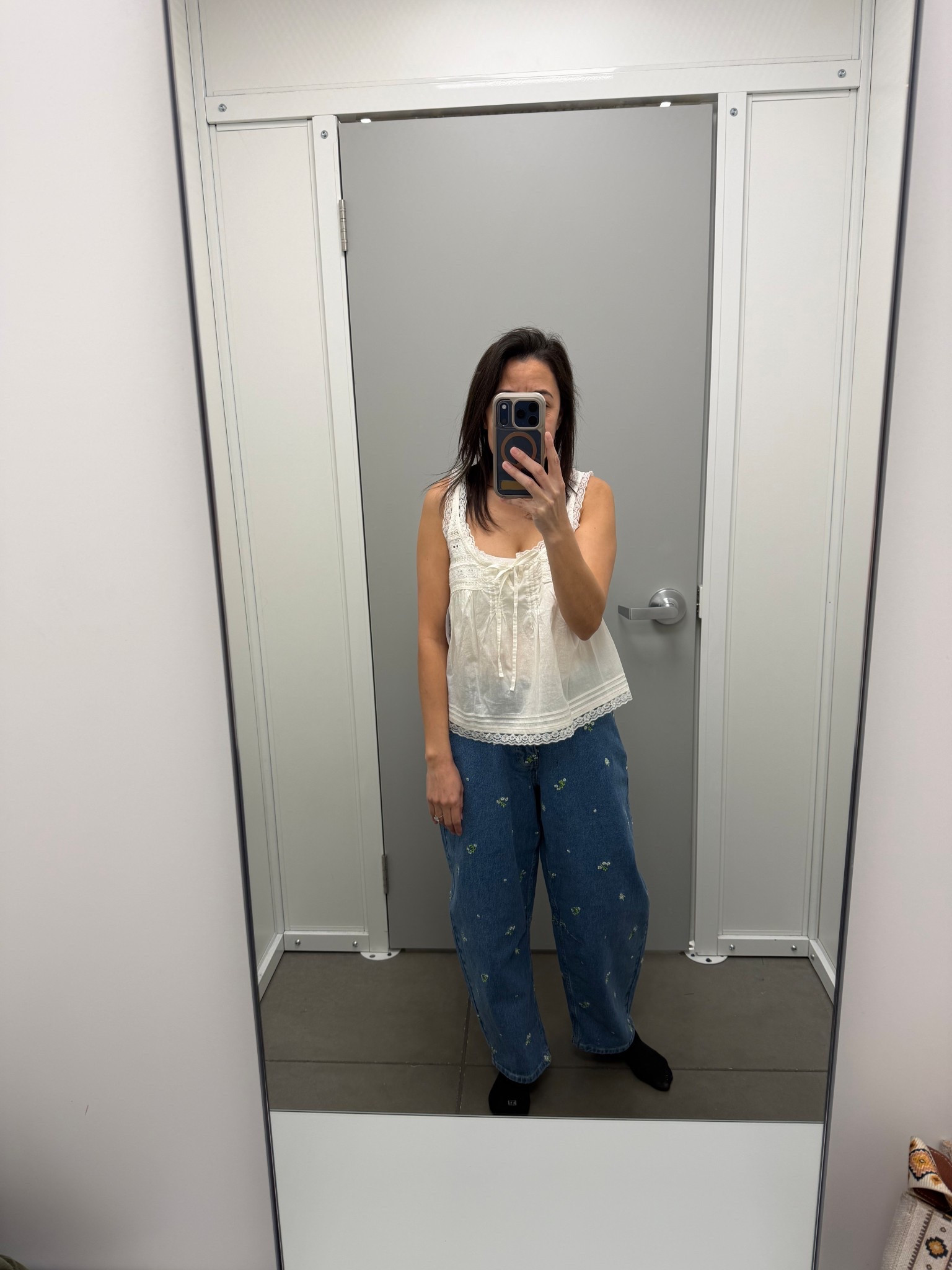 Love this white top. It’s so dainty and I would imagine to be so comfortable when it’s hot and humid. Jeans aren’t available online.

#LTKgrwm #LTKdayinmylife #LTKmomlife