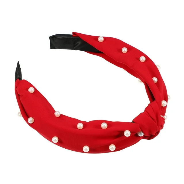 Unique Bargains 1 Pcs Hairband for Women Satin Knotted Pearl Headband Red 1.1 Inch Wide - Walmart... | Walmart (US)