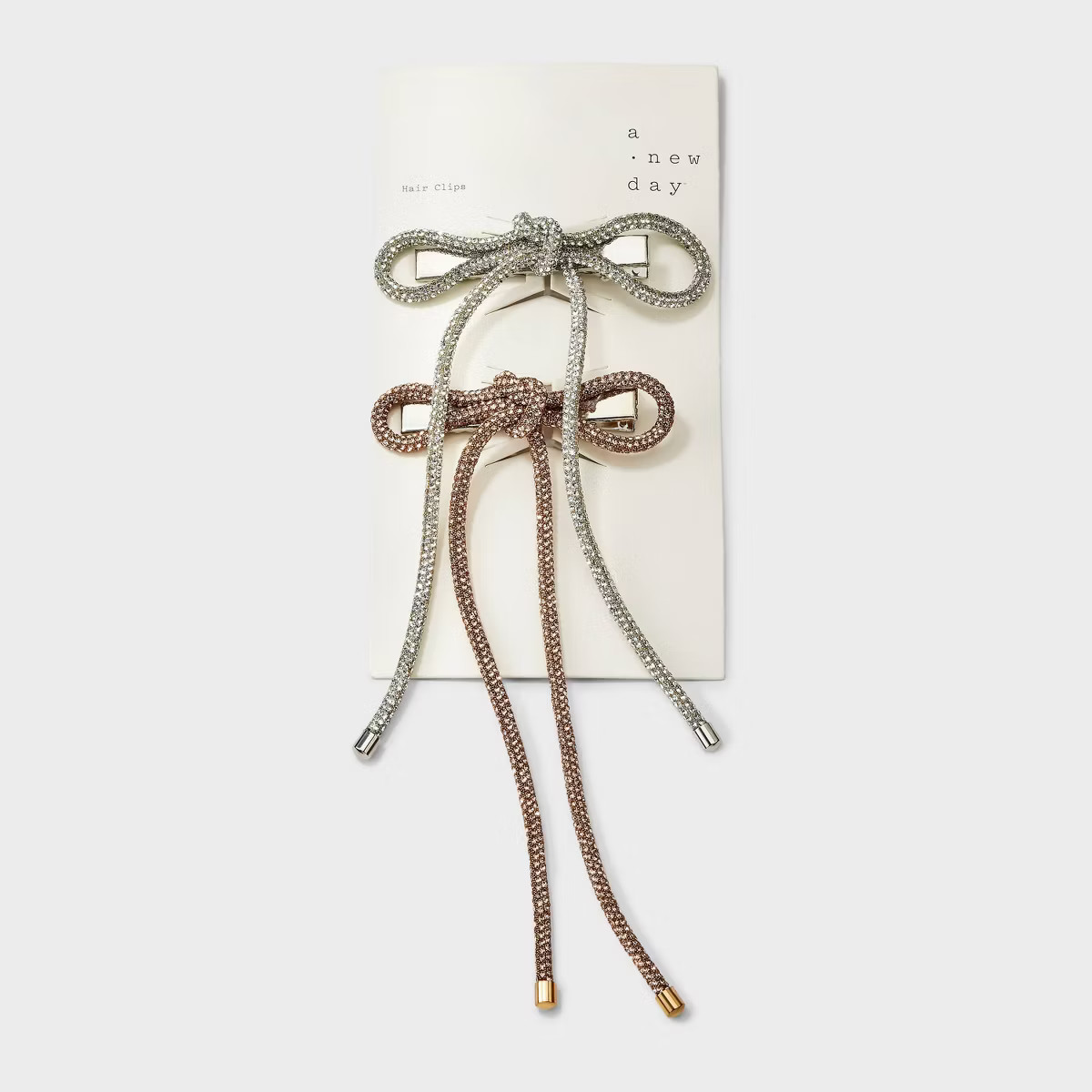 Rhinestone Hair Bow Salons Set 2pc - A New Day™ Silver/Gold | Target