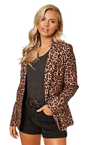 UNIQUE 21 Women Long Sleeve Leopard Print Blazer - Ladies Casual Work Office Open Front Blazer Suit Jacket Brown | Amazon (US)