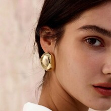 Tewiky Jewelry Pairs Chunky Gold EarringsK Gold Plated Earrings Thick Oval Gold Stud Earrings Set Trendy Chunky Hoop Earrings Large Gold Earrings For | SHEIN