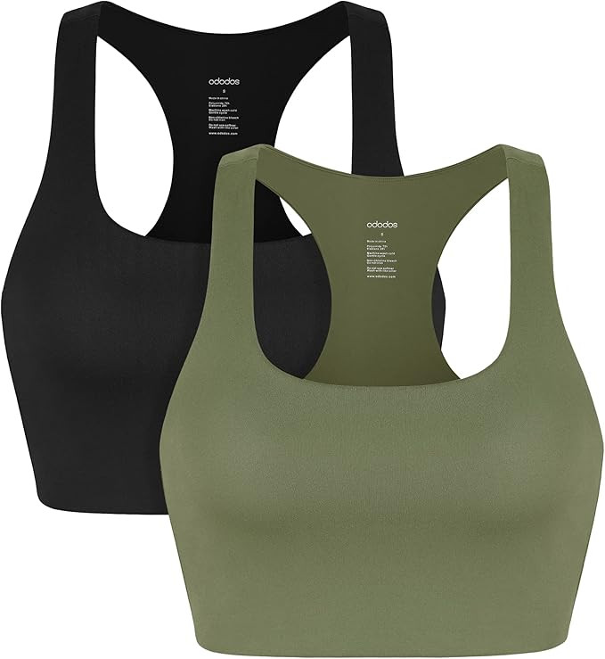 ODODOS 2-Pack Racerback Sports Bra for Women Medium Support Non Padded Yoga Bra with Band Sleevel... | Amazon (US)