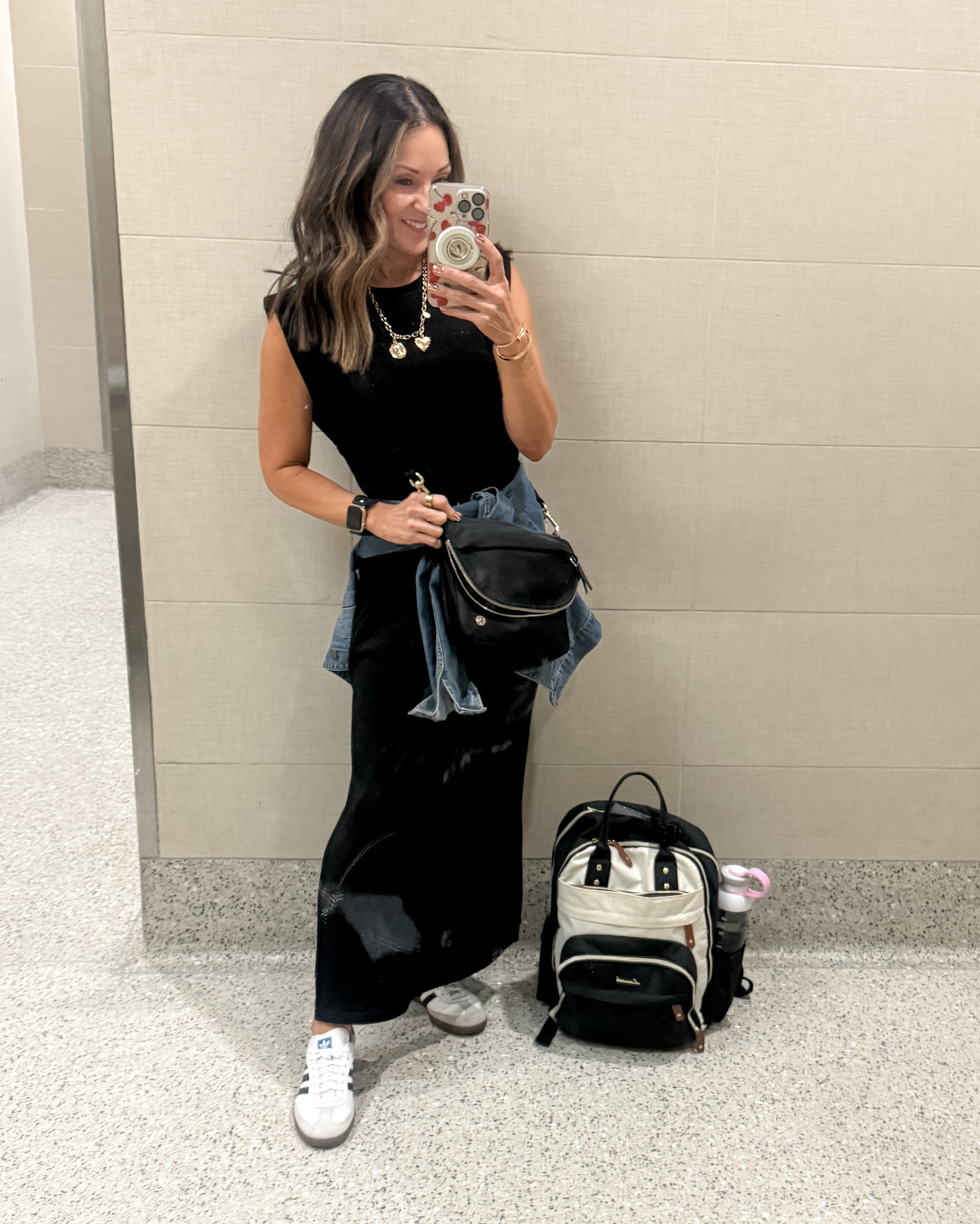 Travel outfit & my favorite laptop backpack 15.6”. Dress XS black. Sneakers 5.5 I’m typically a women’s 7 or 7.5. For reference: I’m 5’1”, 107lbs 

 #LTKSeasonal #LTKStyleTip #LTKTravel