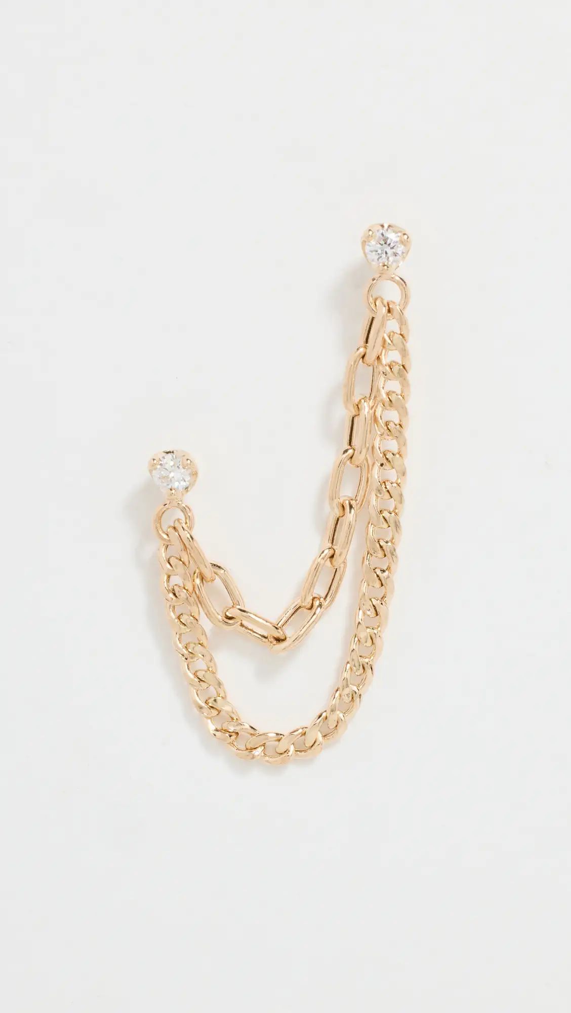 Zoe Chicco 14k 2mm Diamonds with 2 Hanging Chains Earring | Shopbop | Shopbop