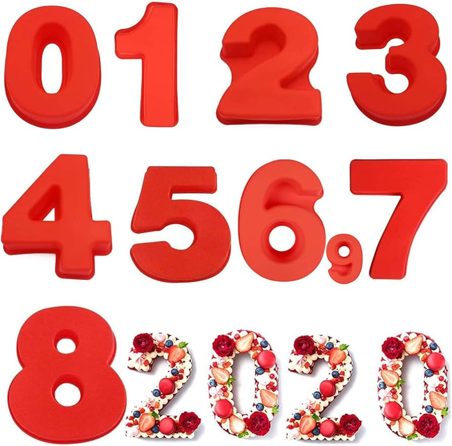 10 Inch 9 pieces Large Size Number Moulds Baking Forms Silicone Number Mold Cake Pan (10 inch) | Amazon (US)