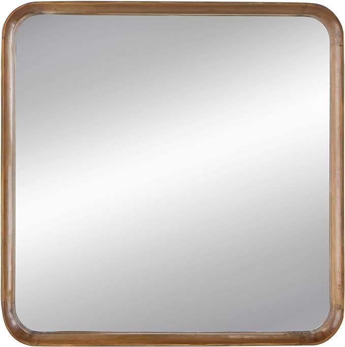 Benjara Roe 32 Inch Wall Mirror, Curved Pine Wood Frame, Minimalistic, Brown | Amazon (US)