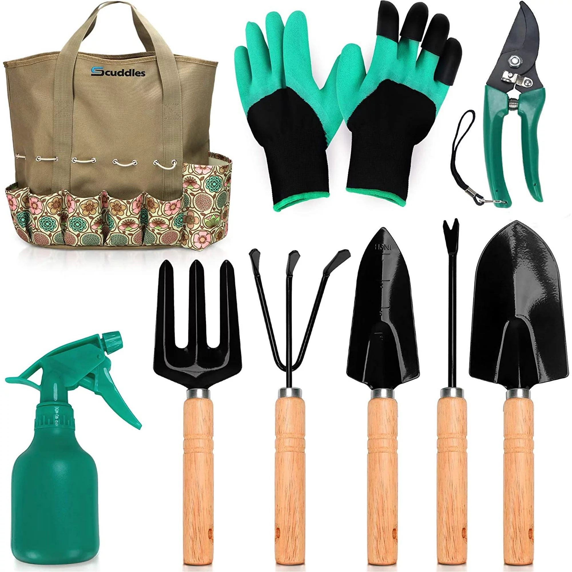 Scuddles Garden Tools Set - 8 Piece Heavy Duty Gardening Kit with Storage Organizer, Ergonomic Ha... | Walmart (US)