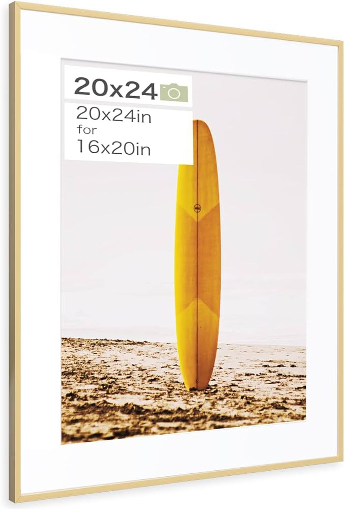 Homeforia 20x24 Gold Frame Matted to 16x20 - Metal 20 x 24 Picture Frames For Wall - Aluminum 20 ... | Amazon (US)