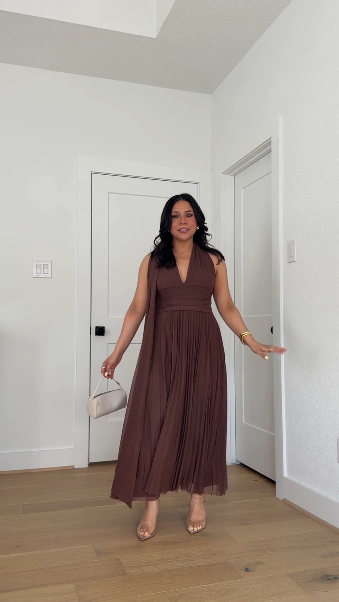 Dress: small petite 
Clear heels: 6.5 
White mini bag 
Gold bangles 
Lip combo of the day 
Fragrance of the day 
Body glow 

#LTKBeauty #LTKootd #LTKgrwm