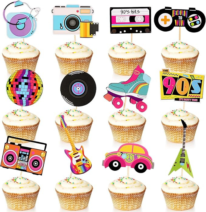 48 Pieces 90s Cupcake Topper 90's Decade Dessert Cupcake Topper 1990s Retro Themed Cupcake Topper... | Amazon (US)