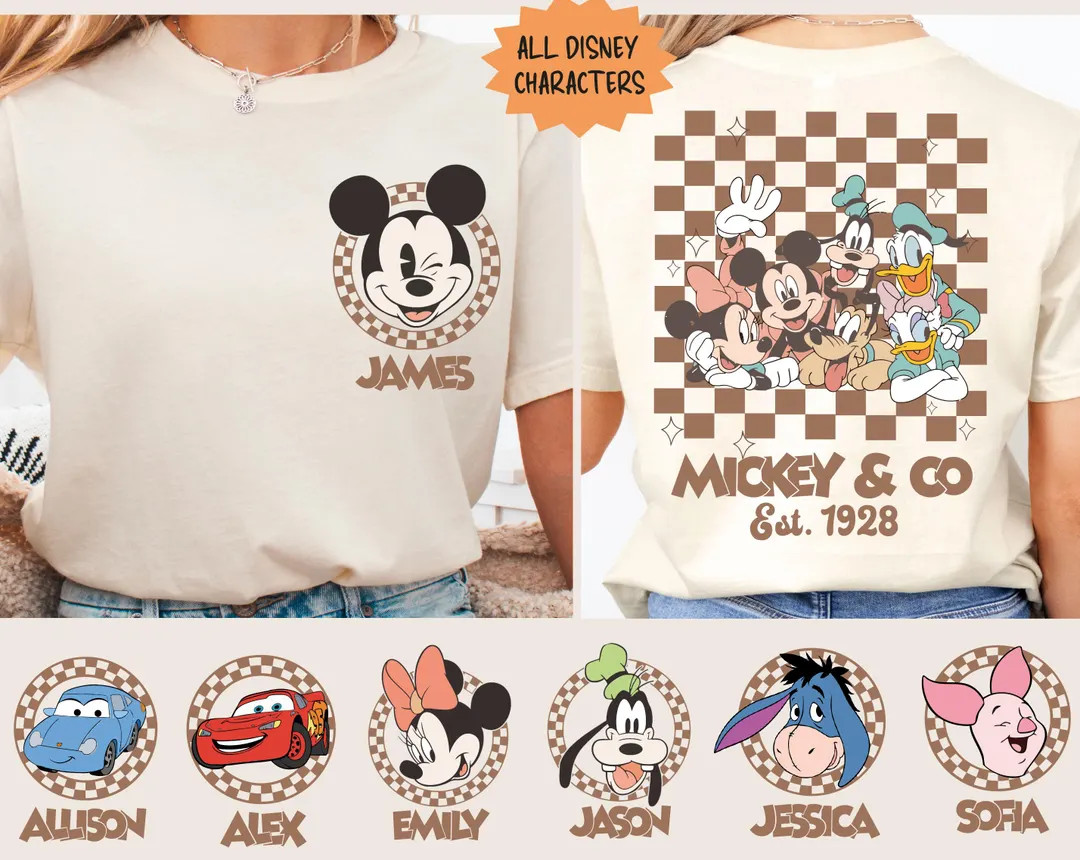 Disney All Characters Retro Checkered Custom Shirt, Vintage Disney Matching Tee, Disney Family Tr... | Etsy (US)