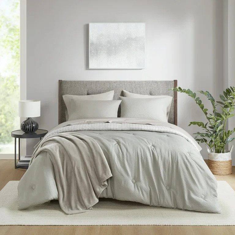 Mainstays 8-Piece Bed in a Bag Comforter Set with Sheets and Blanket, Stone, Queen | Walmart (US)