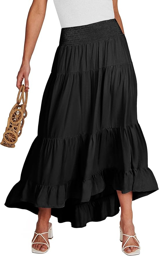 ANRABESS Women Summer Maxi Skirt Elastic High Waist Flowy Boho Casual Tiered Aline Long Beach Ski... | Amazon (US)