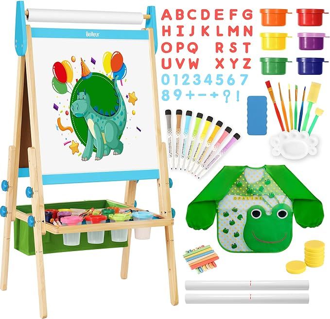 Belleur All-in-one Kid Easel Including 2 Paper Rolls, Magnetic Letters, 6 Finger Paints, 8 Colors... | Amazon (US)
