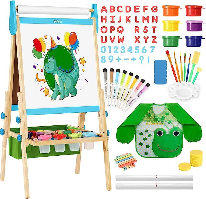 Belleur All-in-one Kid Easel Including 2 Paper Rolls, Magnetic Letters, 6 Finger Paints, 8 Colors... | Amazon (US)