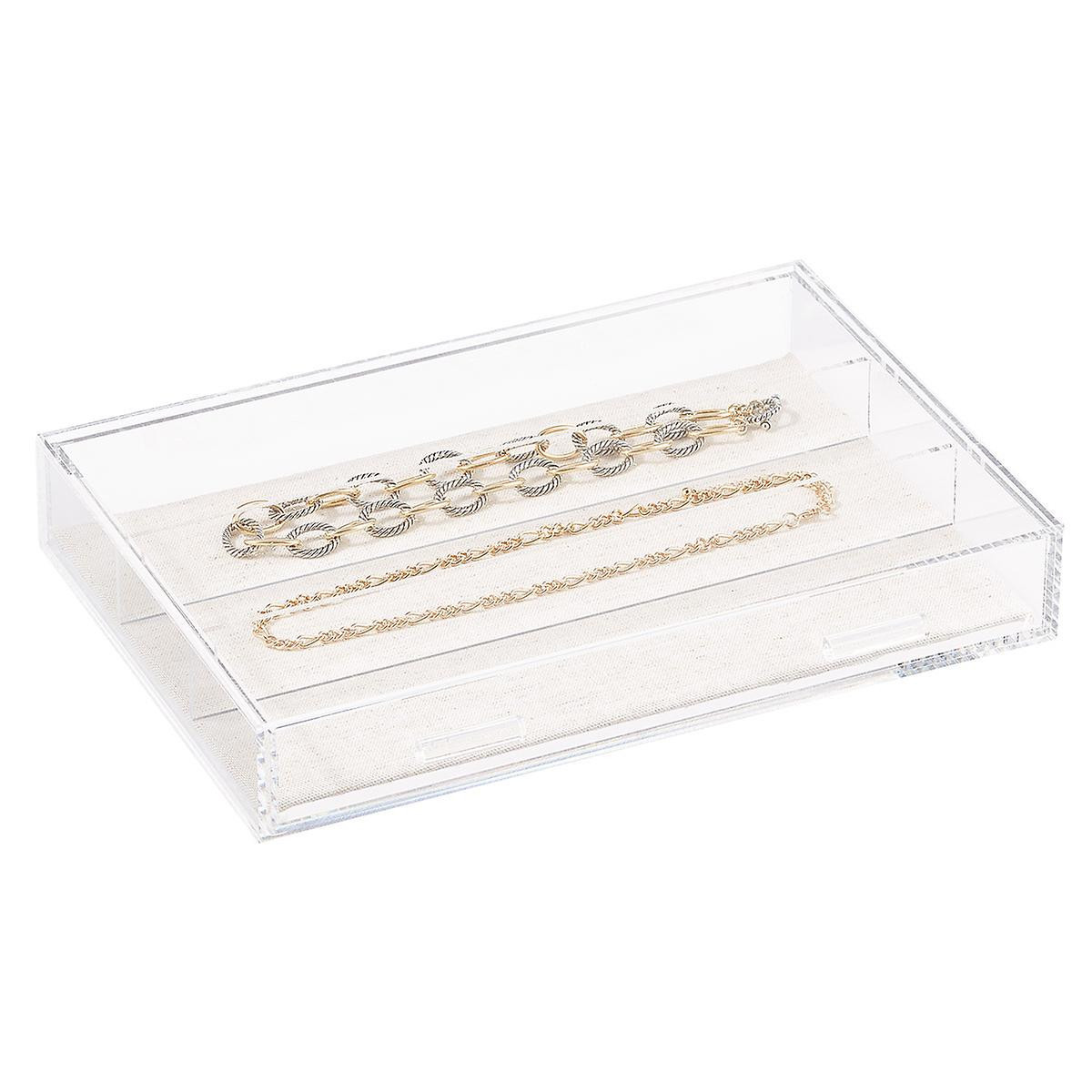 The Container Store 3-Compartment Wide Luxe Acrylic Jewelry Drawer Clear/Linen | The Container Store