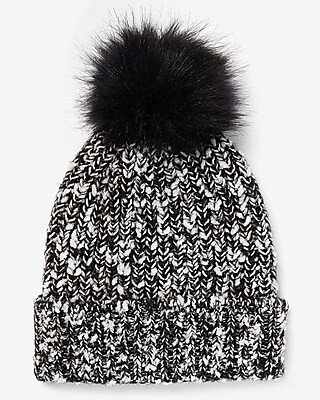 Marled Ribbed Knit Pom Beanie | Express