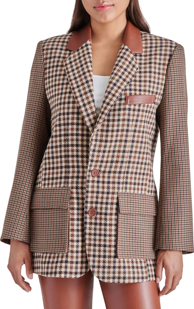 Carolina Houndstooth Check Faux Leather Trim Blazer | Nordstrom