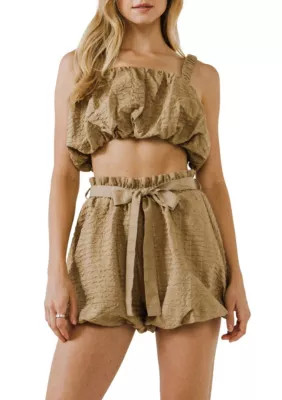 Endless Rose Women's Bubble Crop Top, Tan, Medium | Belk