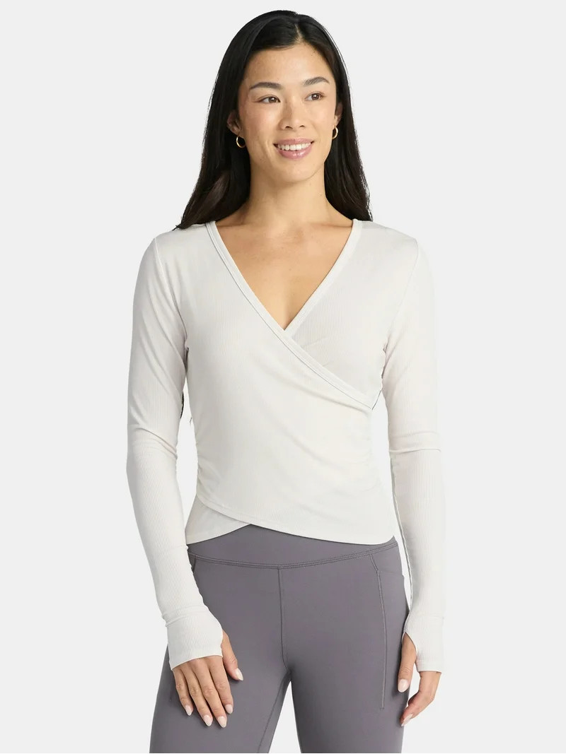 Avia Women's Reversible Wrap Top with Long Sleeves, Sizes XS-XXXL - Walmart.com | Walmart (US)