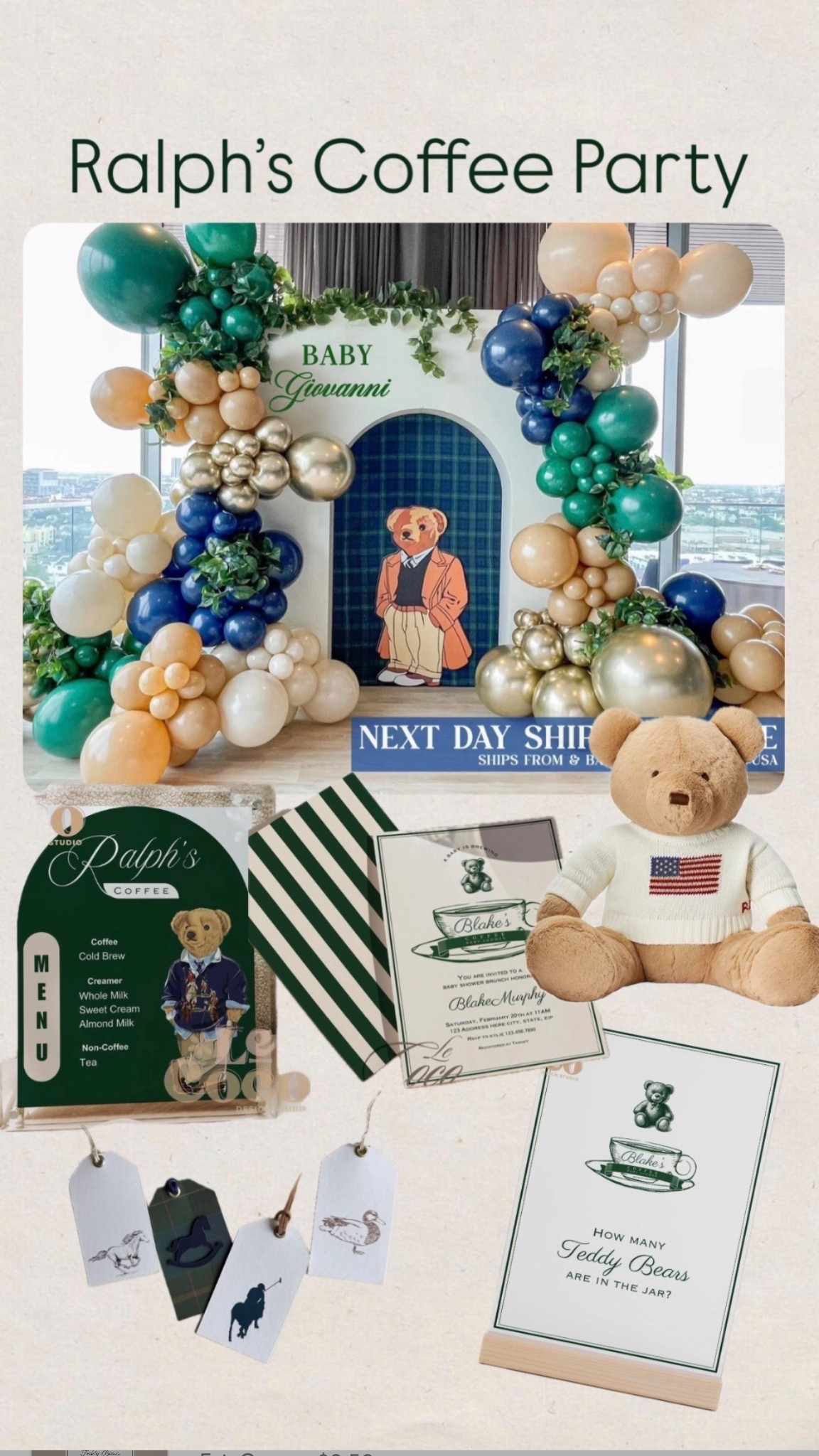 Ralph’s coffee party
Baby shower
Bridal shower
First birthday
Birthday party
Ralph Lauren
Teddy bear#LTKParties 

#LTKKids