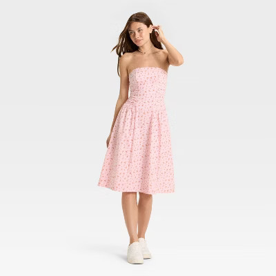 Women's Ruched Poplin Midi Tube Dress - Wild Fable™ Light Pink S | Target