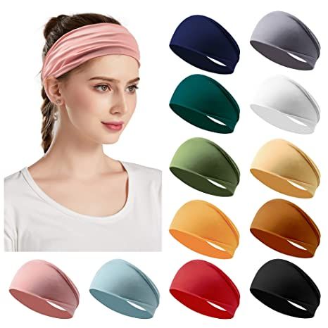 12 Pack Women's Headbands Elastic Hair Bands Workout Running Turban Headwrap Non Slip Sweat Yoga ... | Amazon (US)