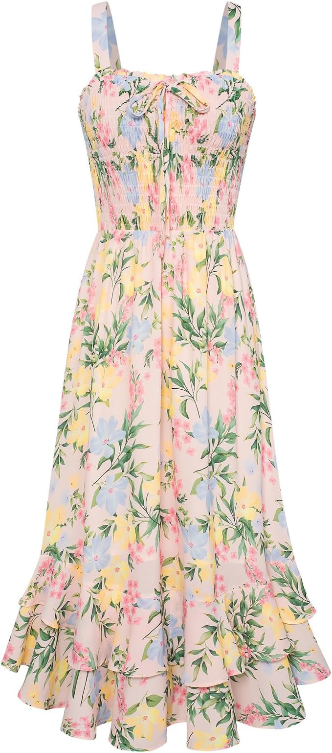 GRACE KARIN Women's 2026 Summer Floral Boho Dress Square Neck Strapped Swing A Line Sundress Beac... | Amazon (US)