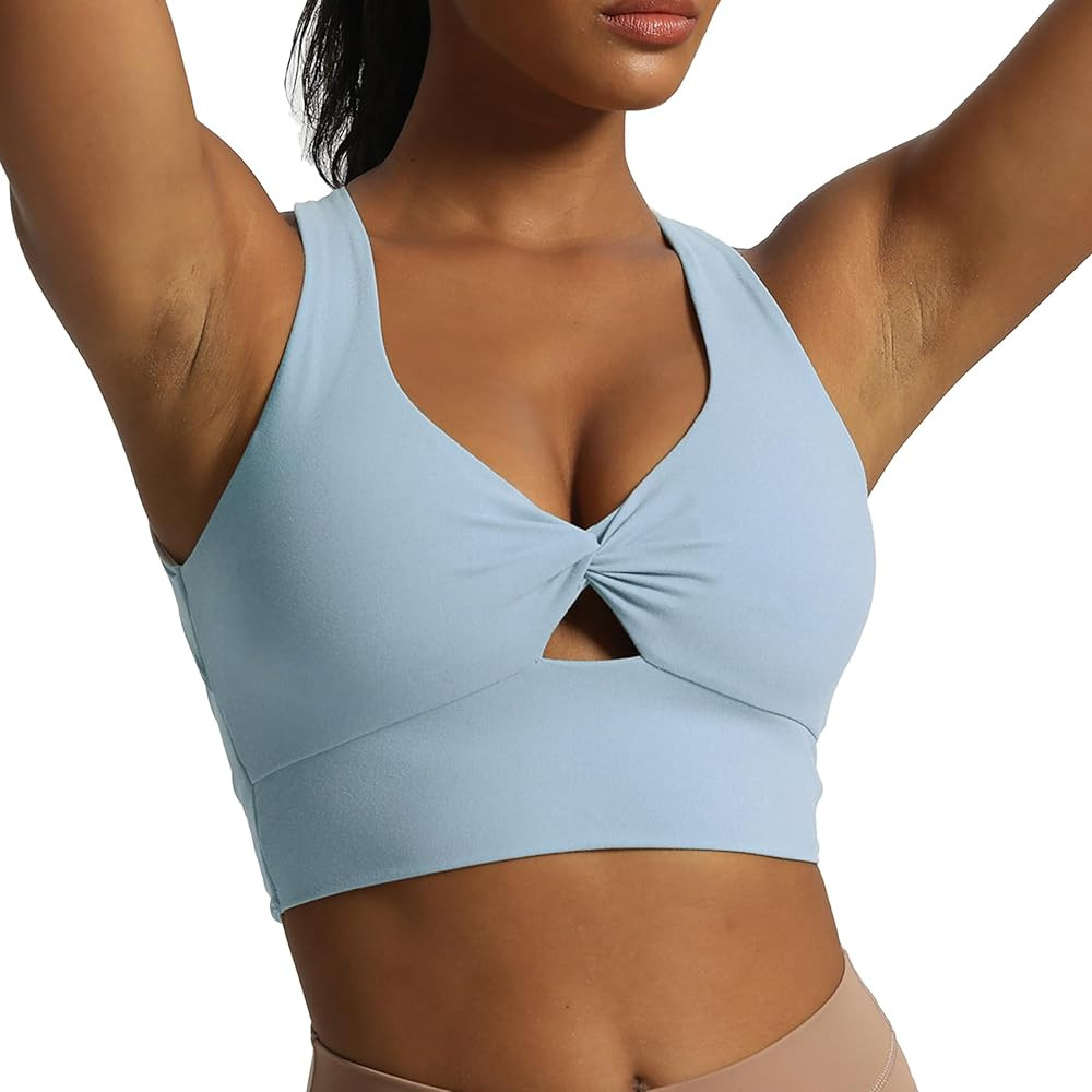 Aoxjox Women's Workout Sports Bras Twist Front Fitness Padded Training Gym Bra Yoga Crop Lola Tan... | Amazon (US)