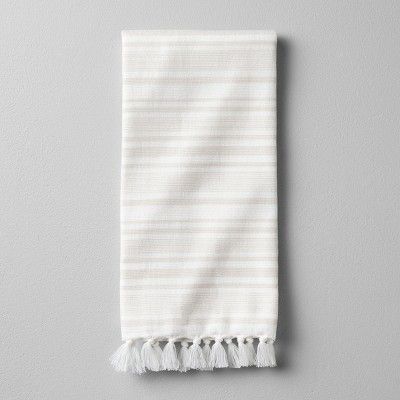 Hand Towel Engineered Stripe - Pebble - Hearth & Hand™ with Magnolia | Target