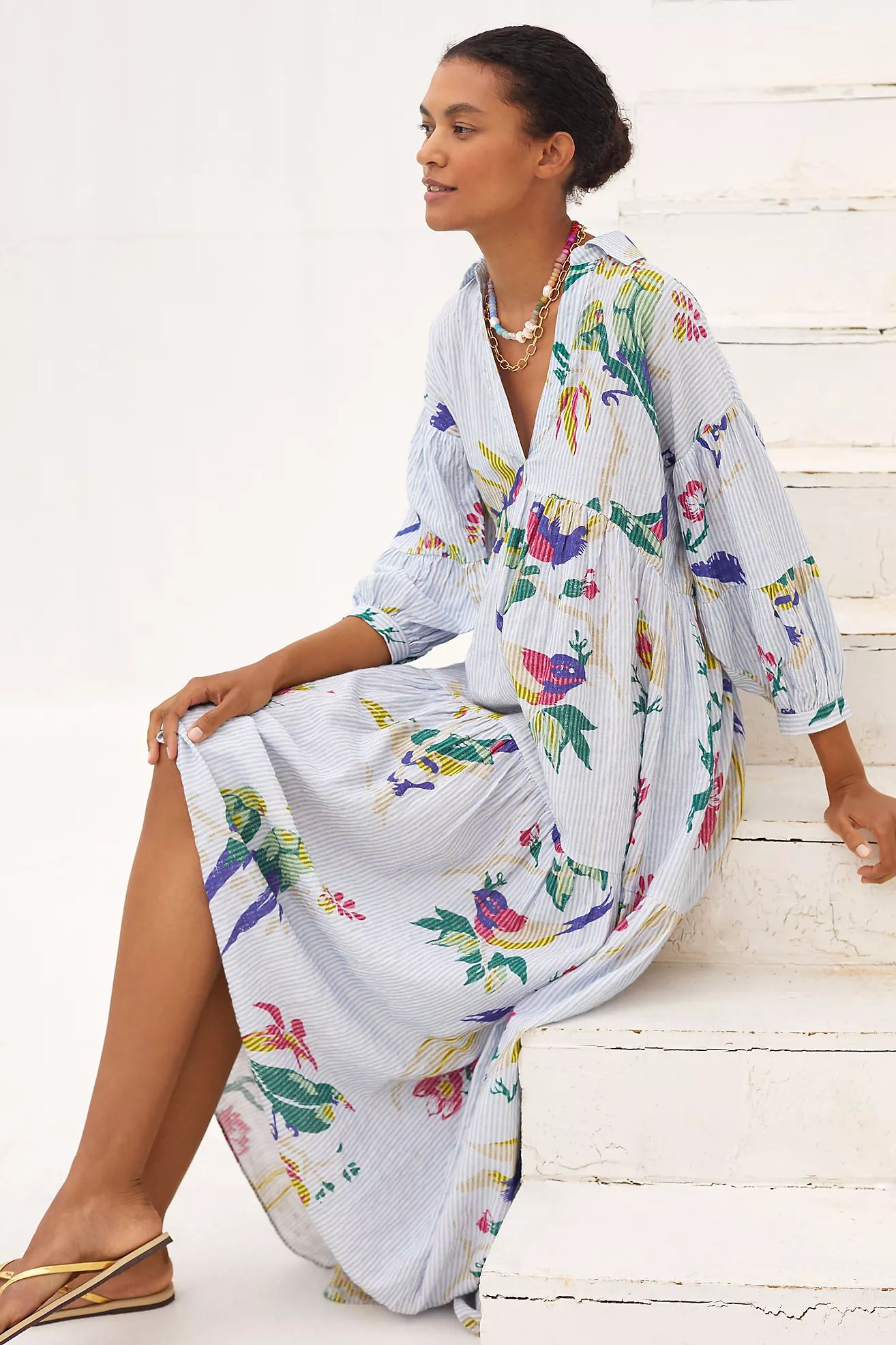 By Anthropologie Printed Tiered Shirt Dress | Anthropologie (US)