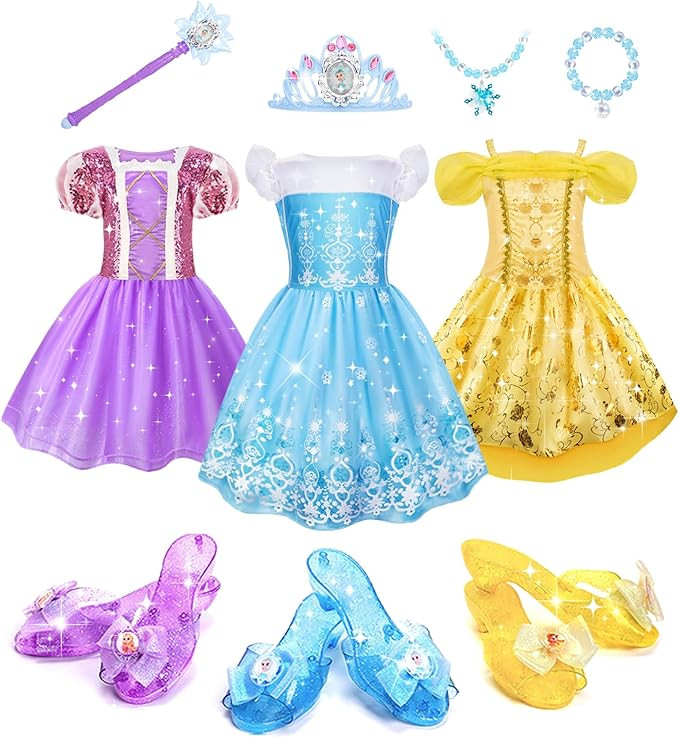 Meland Princess Dress Up for Girls 3-6, Dress Up Clothes for Girls with Princess Shoes Toy, Birth... | Amazon (US)